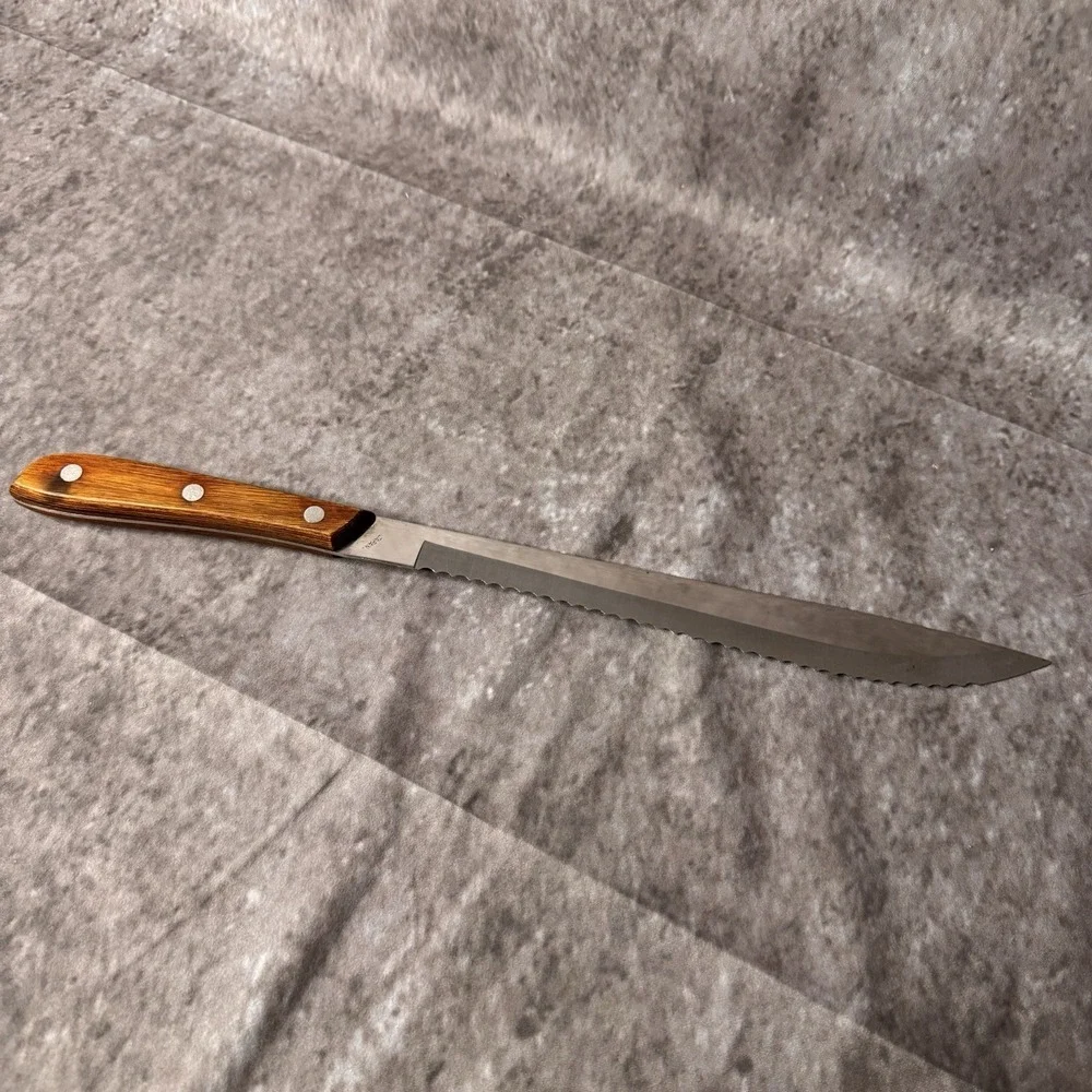 Vintage Kitchen Delite Knife Steel Serrated Knife Wood Handle Japan 14 inch
